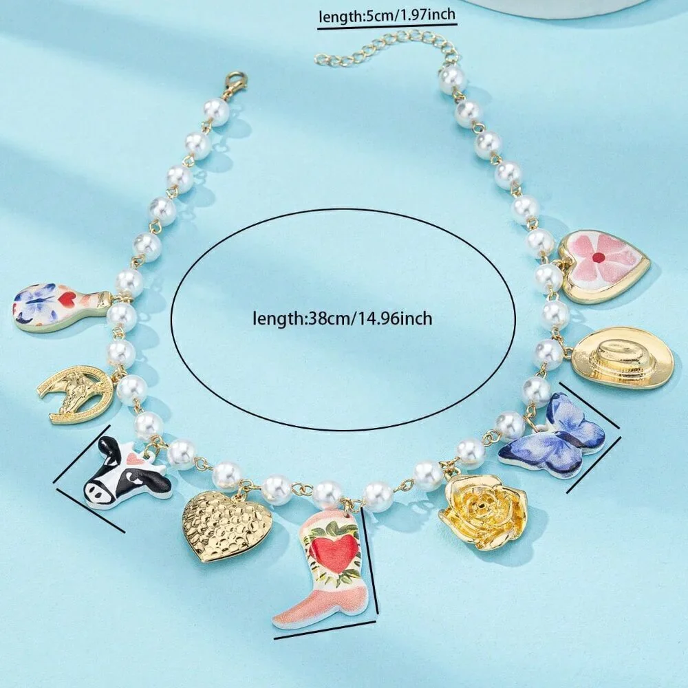Multicolor Casual Women's Faux Pearl Beaded Western Charm Necklace